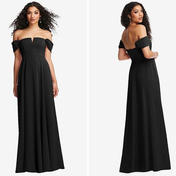 Dessy Collection Off-The-Shoulder Pleated Cap Sleeve A-Line Maxi Dress Size 14 - Picture 1 of 11